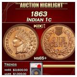 YO 1863 Indian Cent 1c ms65+ SEGS