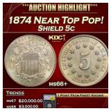 1874 Shield Nickel Near Top Pop! 5c ms66+ SEGS