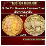 PCGS 1913-p Ty I Buffalo Nickel Monster Rainbow To
