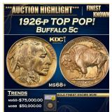 1926-p Buffalo Nickel TOP POP! 5c ms68+ SEGS