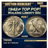 IE 1942-p Walking Liberty Half Dollar TOP POP! 50c