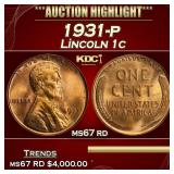 IO 1931-p Lincoln Cent 1c ms67 rd SEGS