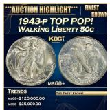 YO 1943-p Walking Liberty Half Dollar TOP POP! 50c
