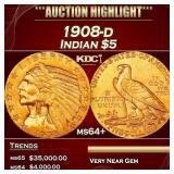 IE 1908-d Gold Indian Half Eagle $5 ms64+ USCG