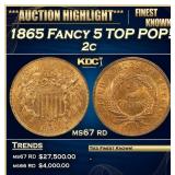IO 1865 Fancy 5 Two Cent Piece TOP POP! 2c ms67 rd