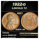 YO 1922-d Lincoln Cent 1c Grades ms64+ bn