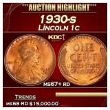 IO 1930-s Lincoln Cent 1c ms67+ rd SEGS