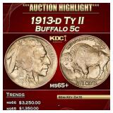 IO 1913-d Ty II Buffalo Nickel 5c ms65+ SEGS
