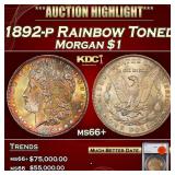 1892-p Morgan Dollar Rainbow Toned $1 ms66+ SEGS