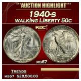 IO 1940-s Walking Liberty Half Dollar 50c ms67 SEG