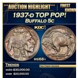 IO 1937-d Buffalo Nickel TOP POP! 5c Grades ms68+