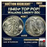 YO 1940-p Walking Liberty Half Dollar TOP POP! 50c