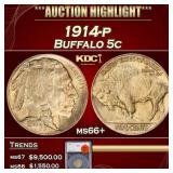 1914-p Buffalo Nickel 5c ms66+ SEGS
