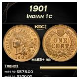 IO 1901 Indian Cent 1c Grades ms65+ rb