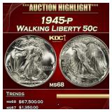 IE 1945-p Walking Liberty Half Dollar 50c ms68 SEG