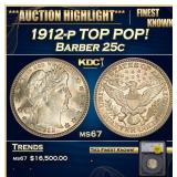 1912-p Barber Quarter TOP POP! 25c ms67 SEGS
