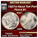 YC 1927-d Peace Dollar Near Top Pop! $1 ms66 SEGS