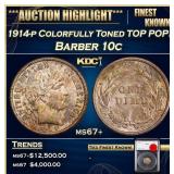 YO 1914-p Barber Dime Colorfully Toned TOP POP! 10