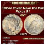 IO 1924-p Peace Dollar Toned Near Top Pop! $1 ms67
