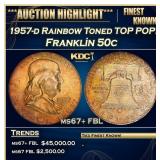 1957-d Franklin Half Dollar Rainbow Toned TOP POP!