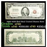 1966 $100 Red Seal United States Note Grades xf