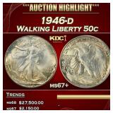 IO 1946-d Walking Liberty Half Dollar 50c ms67+ SE