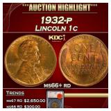 1932-p Lincoln Cent 1c ms66+ rd SEGS