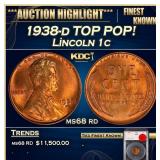 YO 1938-d Lincoln Cent TOP POP! 1c ms68 rd SEGS