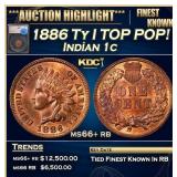 1886 Ty I Indian Cent TOP POP! 1c ms66+ rb SEGS