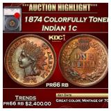 YO 1874 Proof Indian Cent Colorfully Toned 1c pr66