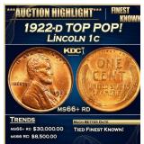 1922-d Lincoln Cent TOP POP! 1c ms66+ rd SEGS