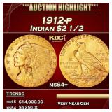 IE 1912-p Gold Indian Quarter Eagle $2 1/2 ms64+ S