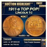 1911-s Lincoln Cent TOP POP! 1c ms66+ rb SEGS
