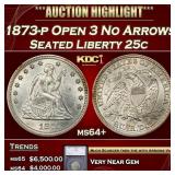 1873-p Open 3 Seated Liberty Quarter No Arrows 25c