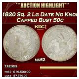 IO 1820 Sq. 2 Lg Date No Knob Capped Bust Half Dol
