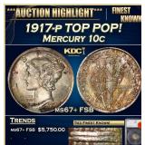 1917-p Mercury Dime TOP POP! 10c ms67+ FSB SEGS