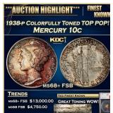1938-p Mercury Dime Colorfully Toned TOP POP! 10c