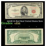 1953B $5 Red Seal United States Note Grades vf++