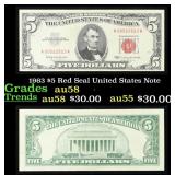 1963 $5 Red Seal United States Note Grades Choice