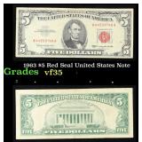 1963 $5 Red Seal United States Note Grades vf++