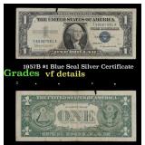 1957B $1 Blue Seal Silver Certificate Grades vf de