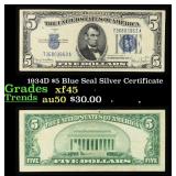 1934D $5 Blue Seal Silver Certificate Grades xf+