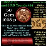 BU Shotgun Lincoln 1c roll, 1965-p 50 pcs Bank Wra