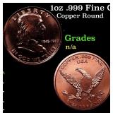 1oz .999 Fine Copper Bullion Round - Franklin Half