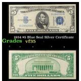 1934 $5 Blue Seal Silver Certificate Grades vf++
