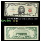 1963 $5 Red Seal United States Note Grades xf
