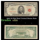 1963 $5 Red Seal United States Note Grades vf++