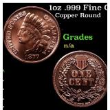 1oz .999 Fine Copper Bullion Round - Indian Cent S