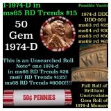 BU Shotgun Lincoln 1c roll, 1974-p 50 pcs Bank Wra