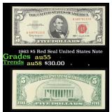 1963 $5 Red Seal United States Note Grades Choice